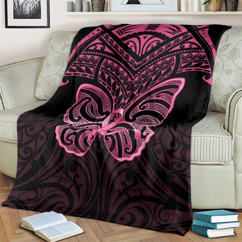 New Zealand Breast Cancer Awareness Blanket Maori Butterfly Pink Ribbon Black Version - Aussie Hoodie