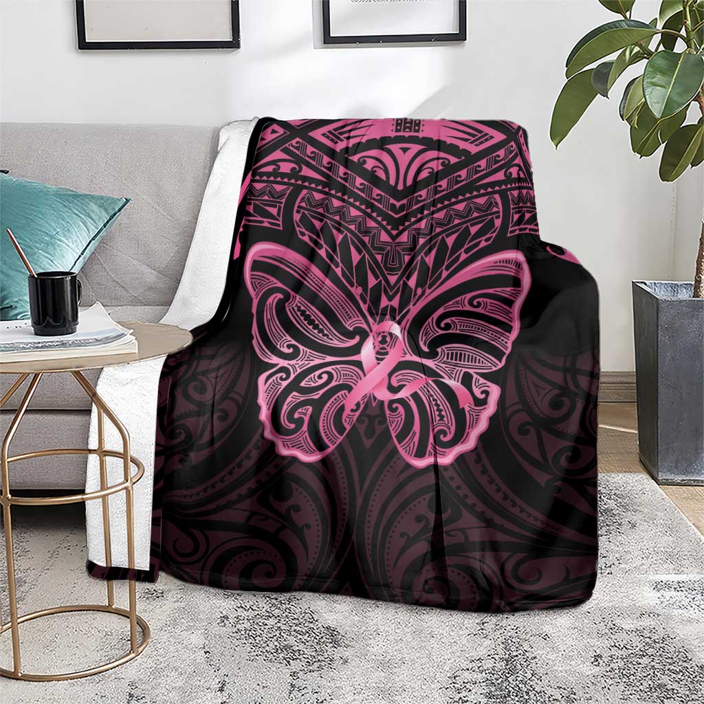 New Zealand Breast Cancer Awareness Blanket Maori Butterfly Pink Ribbon Black Version - Aussie Hoodie