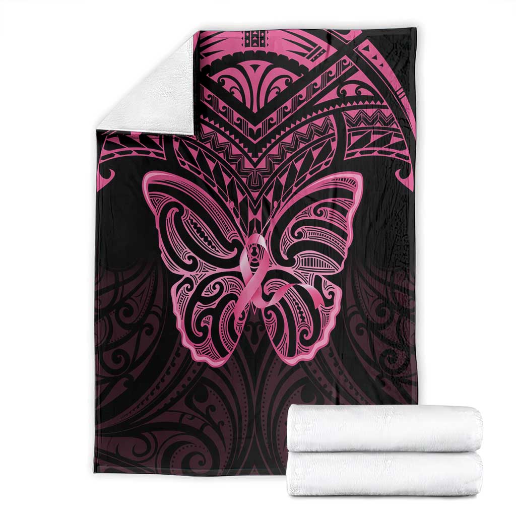New Zealand Breast Cancer Awareness Blanket Maori Butterfly Pink Ribbon Black Version - Aussie Hoodie