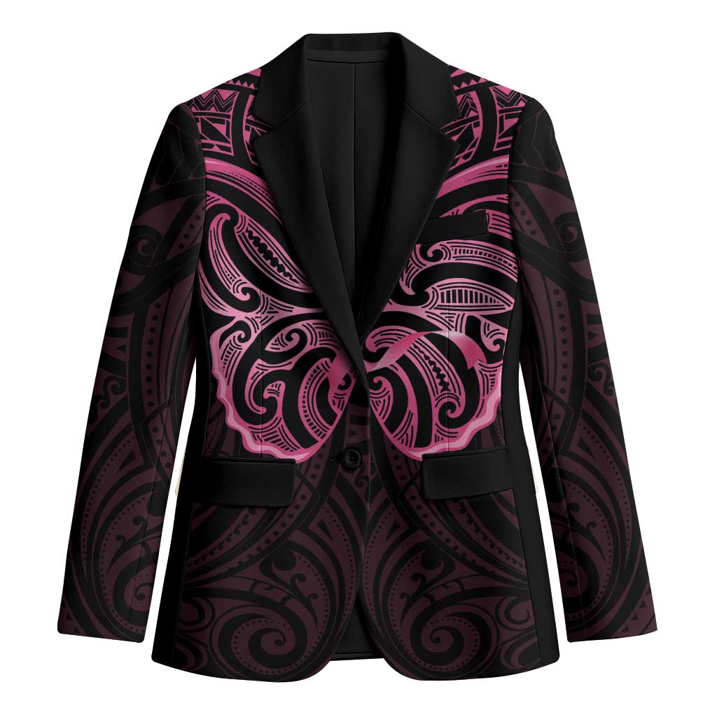 New Zealand Breast Cancer Awareness Blazer Maori Butterfly Pink Ribbon Black Version - Aussie Hoodie