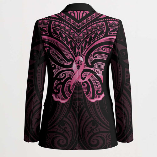 New Zealand Breast Cancer Awareness Blazer Maori Butterfly Pink Ribbon Black Version - Aussie Hoodie