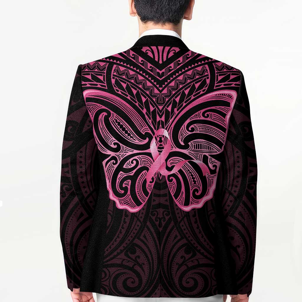 New Zealand Breast Cancer Awareness Blazer Maori Butterfly Pink Ribbon Black Version - Aussie Hoodie