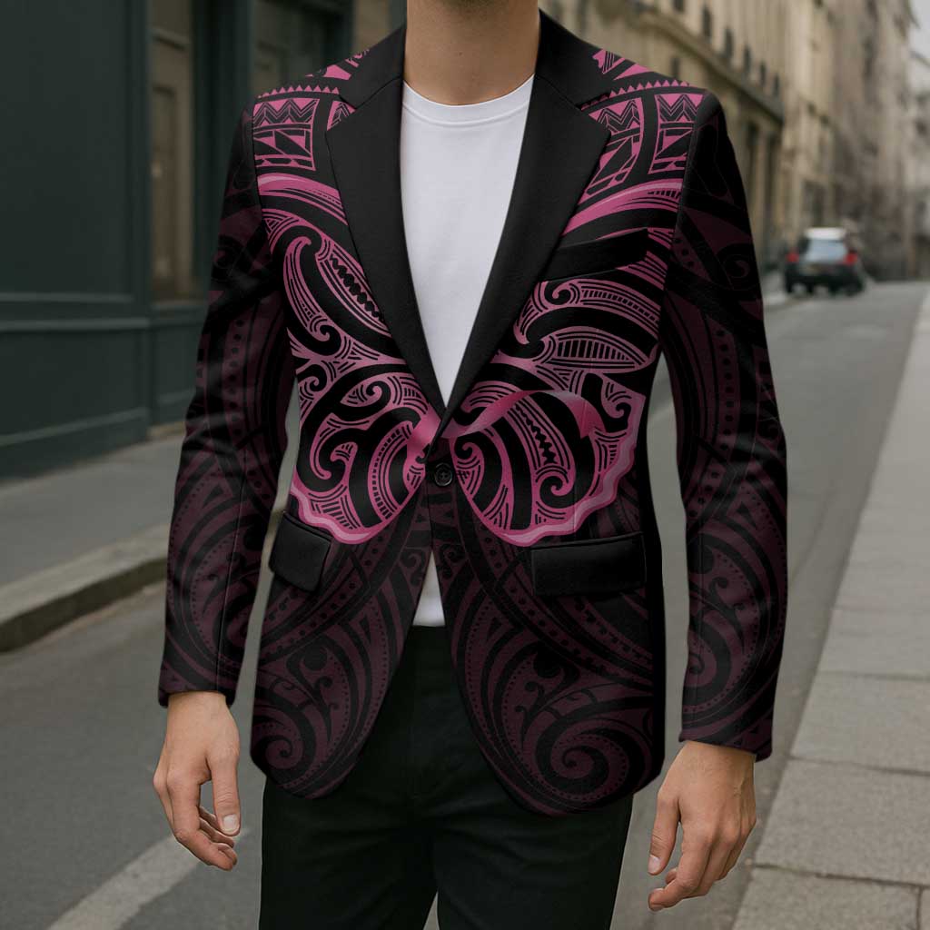 New Zealand Breast Cancer Awareness Blazer Maori Butterfly Pink Ribbon Black Version - Aussie Hoodie