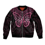 New Zealand Breast Cancer Awareness Bomber Jacket Maori Butterfly Pink Ribbon Black Version - Aussie Hoodie