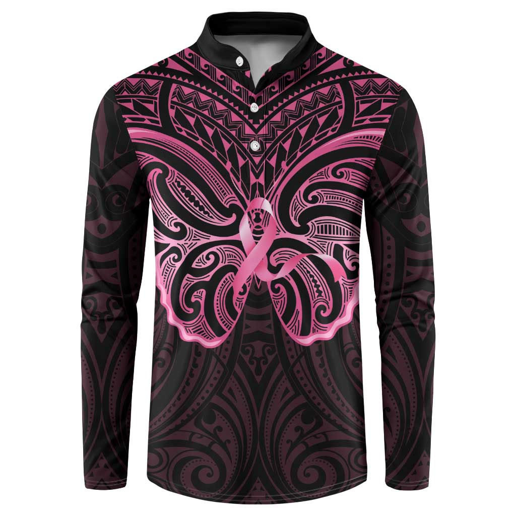 New Zealand Breast Cancer Awareness Button Sweatshirt Maori Butterfly Pink Ribbon Black Version - Aussie Hoodie