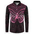New Zealand Breast Cancer Awareness Button Sweatshirt Maori Butterfly Pink Ribbon Black Version - Aussie Hoodie