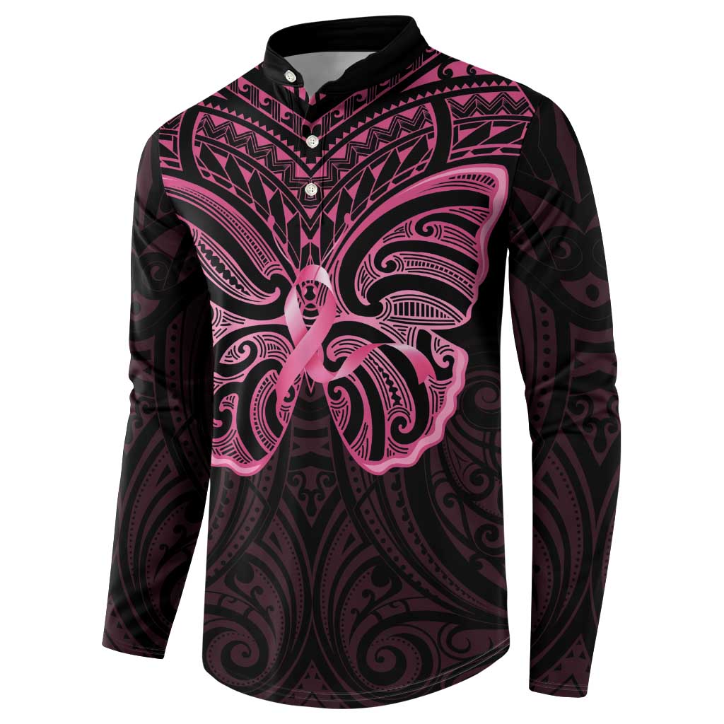 New Zealand Breast Cancer Awareness Button Sweatshirt Maori Butterfly Pink Ribbon Black Version - Aussie Hoodie