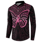 New Zealand Breast Cancer Awareness Button Sweatshirt Maori Butterfly Pink Ribbon Black Version - Aussie Hoodie