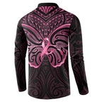 New Zealand Breast Cancer Awareness Button Sweatshirt Maori Butterfly Pink Ribbon Black Version - Aussie Hoodie