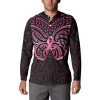 New Zealand Breast Cancer Awareness Button Sweatshirt Maori Butterfly Pink Ribbon Black Version - Aussie Hoodie