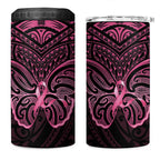 New Zealand Breast Cancer Awareness 4 in 1 Can Cooler Tumbler Maori Butterfly Pink Ribbon Black Version - Aussie Hoodie