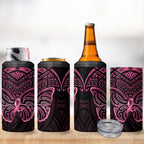 New Zealand Breast Cancer Awareness 4 in 1 Can Cooler Tumbler Maori Butterfly Pink Ribbon Black Version - Aussie Hoodie