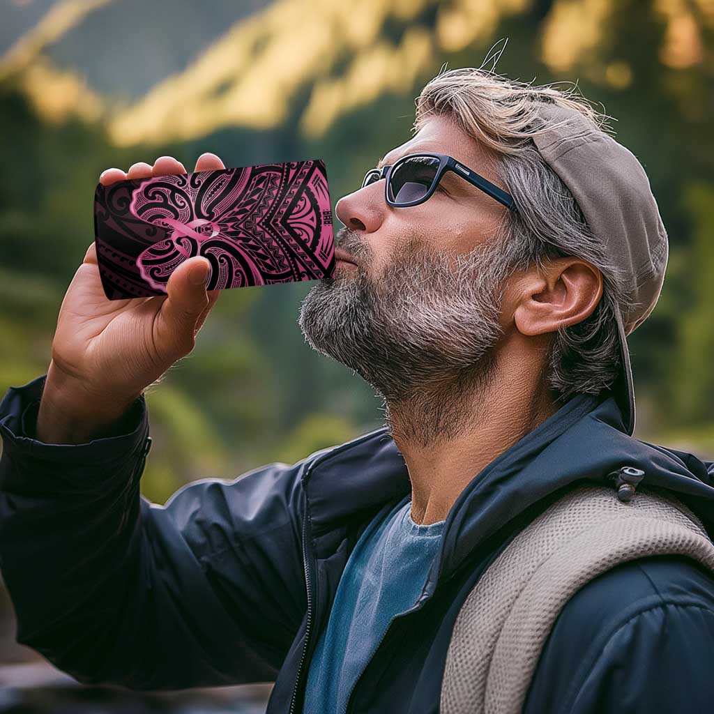 New Zealand Breast Cancer Awareness 4 in 1 Can Cooler Tumbler Maori Butterfly Pink Ribbon Black Version - Aussie Hoodie