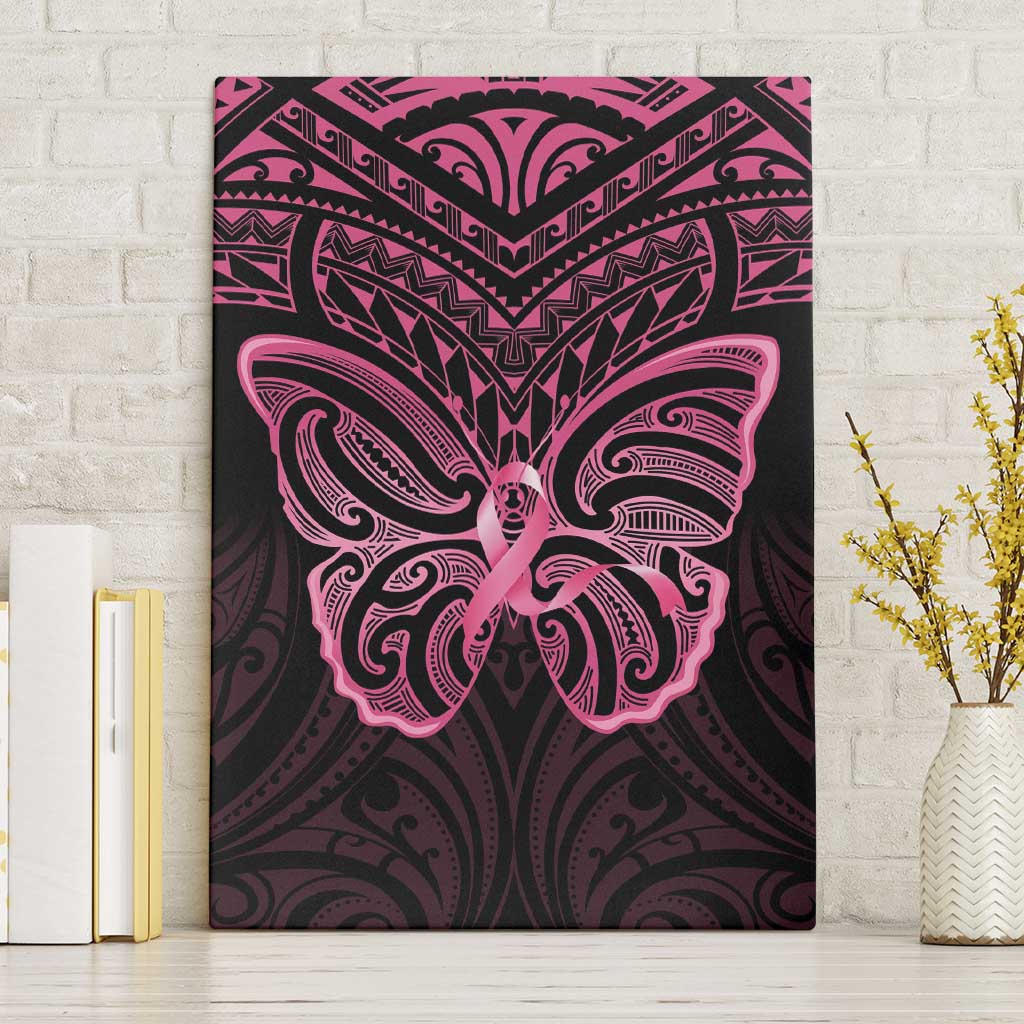 New Zealand Breast Cancer Awareness Canvas Wall Art Maori Butterfly Pink Ribbon Black Version - Aussie Hoodie
