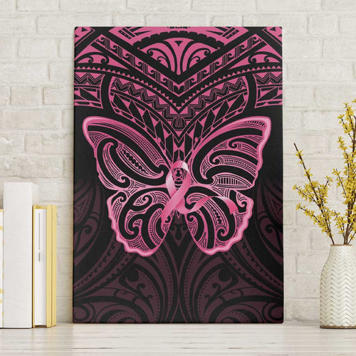New Zealand Breast Cancer Awareness Canvas Wall Art Maori Butterfly Pink Ribbon Black Version - Aussie Hoodie