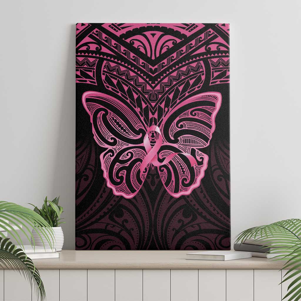 New Zealand Breast Cancer Awareness Canvas Wall Art Maori Butterfly Pink Ribbon Black Version - Aussie Hoodie