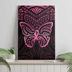 New Zealand Breast Cancer Awareness Canvas Wall Art Maori Butterfly Pink Ribbon Black Version - Aussie Hoodie