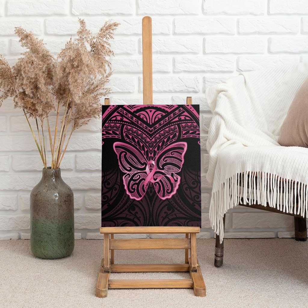 New Zealand Breast Cancer Awareness Canvas Wall Art Maori Butterfly Pink Ribbon Black Version - Aussie Hoodie