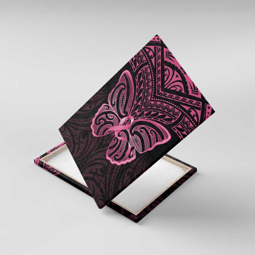New Zealand Breast Cancer Awareness Canvas Wall Art Maori Butterfly Pink Ribbon Black Version - Aussie Hoodie