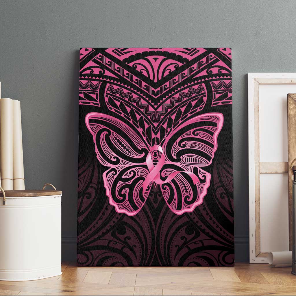 New Zealand Breast Cancer Awareness Canvas Wall Art Maori Butterfly Pink Ribbon Black Version - Aussie Hoodie