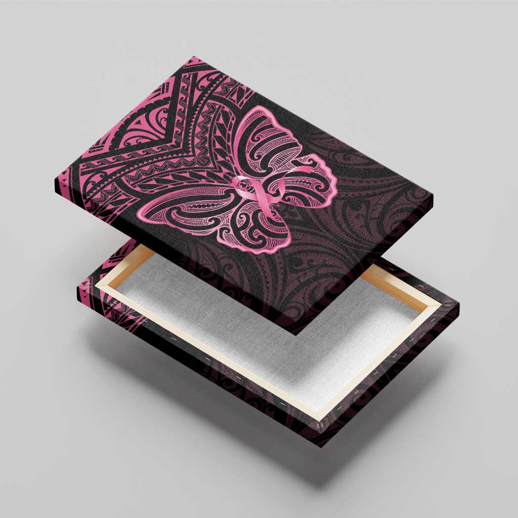 New Zealand Breast Cancer Awareness Canvas Wall Art Maori Butterfly Pink Ribbon Black Version - Aussie Hoodie