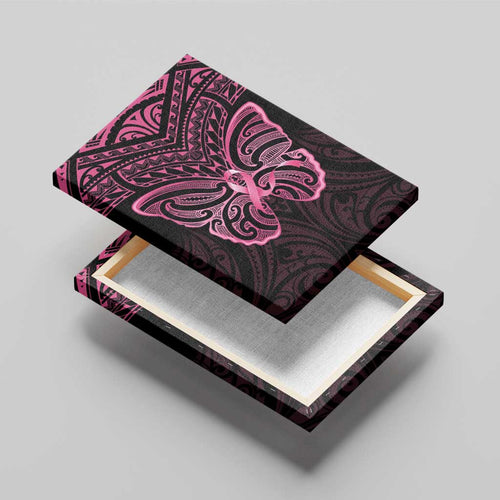 New Zealand Breast Cancer Awareness Canvas Wall Art Maori Butterfly Pink Ribbon Black Version - Aussie Hoodie