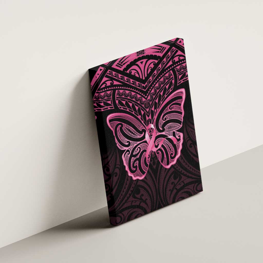 New Zealand Breast Cancer Awareness Canvas Wall Art Maori Butterfly Pink Ribbon Black Version - Aussie Hoodie