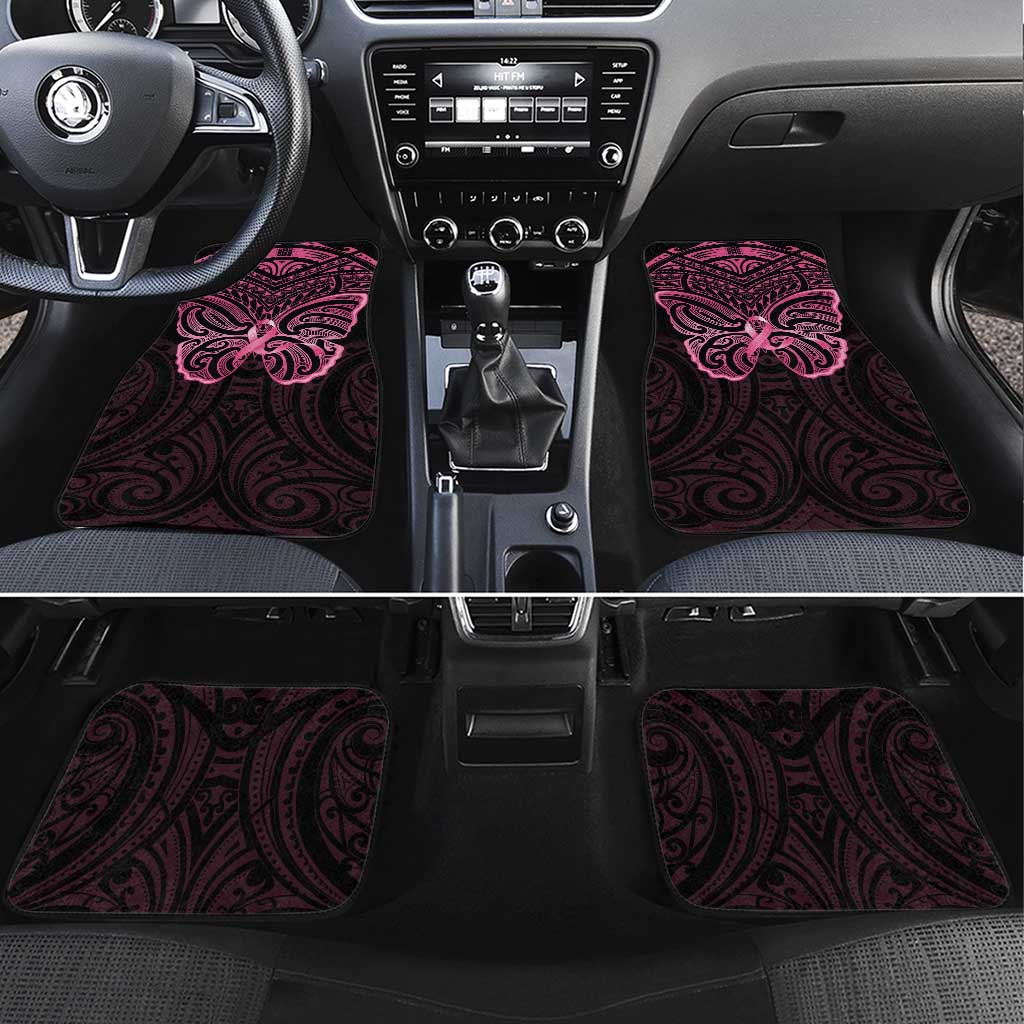 New Zealand Breast Cancer Awareness Car Mats Maori Butterfly Pink Ribbon Black Version - Aussie Hoodie