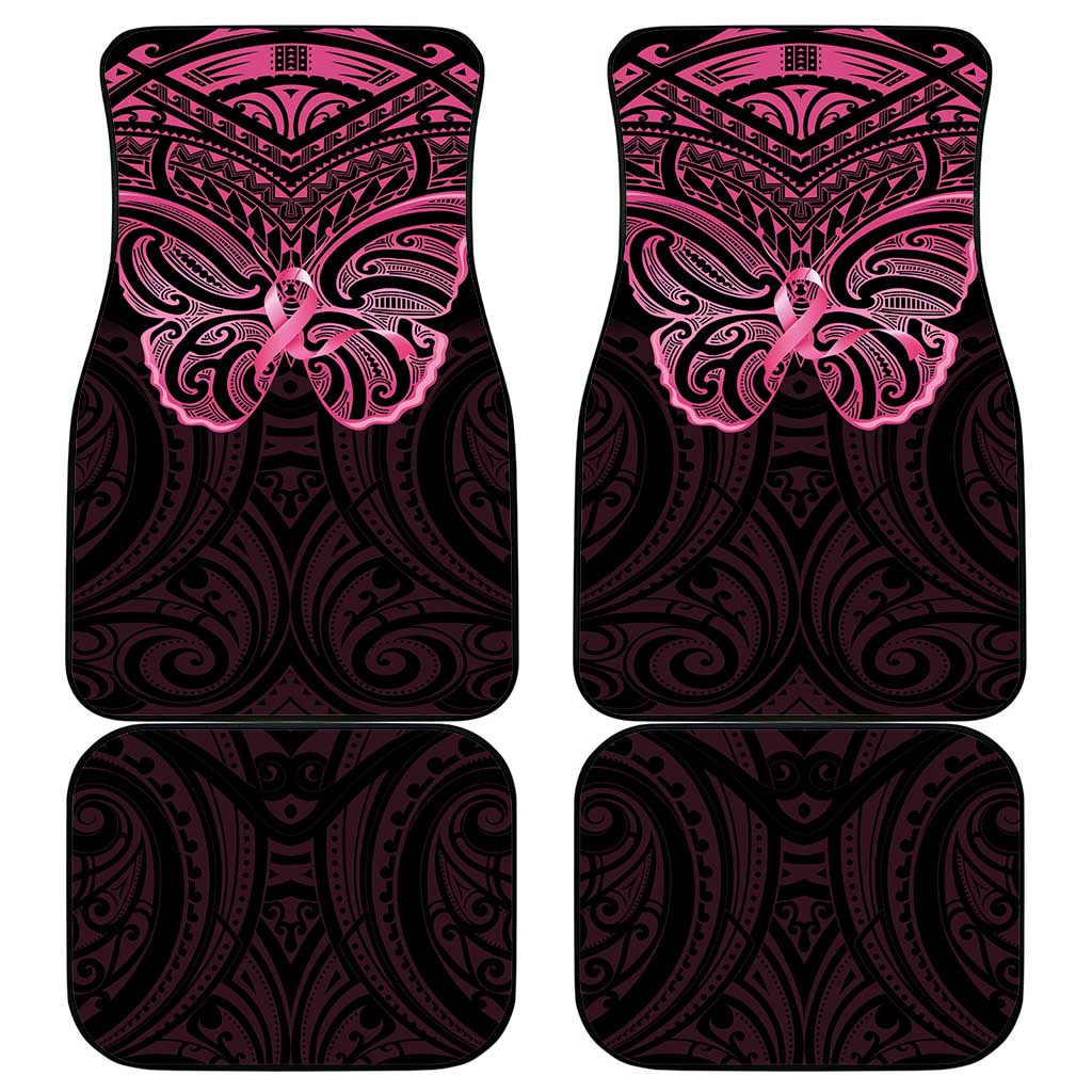 New Zealand Breast Cancer Awareness Car Mats Maori Butterfly Pink Ribbon Black Version - Aussie Hoodie