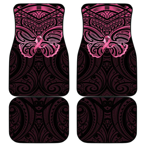 New Zealand Breast Cancer Awareness Car Mats Maori Butterfly Pink Ribbon Black Version - Aussie Hoodie