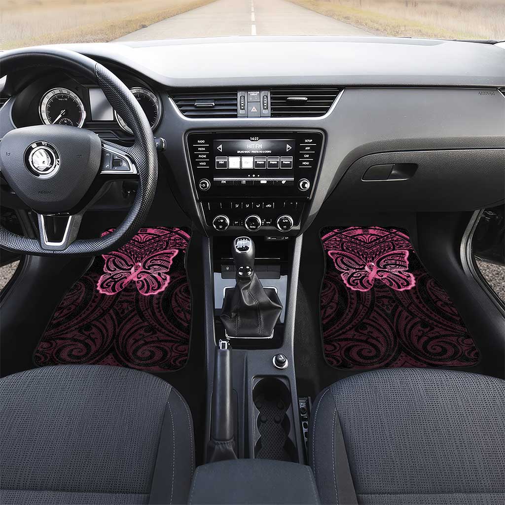 New Zealand Breast Cancer Awareness Car Mats Maori Butterfly Pink Ribbon Black Version - Aussie Hoodie