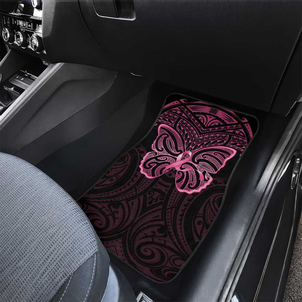 New Zealand Breast Cancer Awareness Car Mats Maori Butterfly Pink Ribbon Black Version - Aussie Hoodie