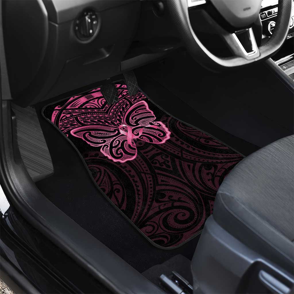 New Zealand Breast Cancer Awareness Car Mats Maori Butterfly Pink Ribbon Black Version - Aussie Hoodie