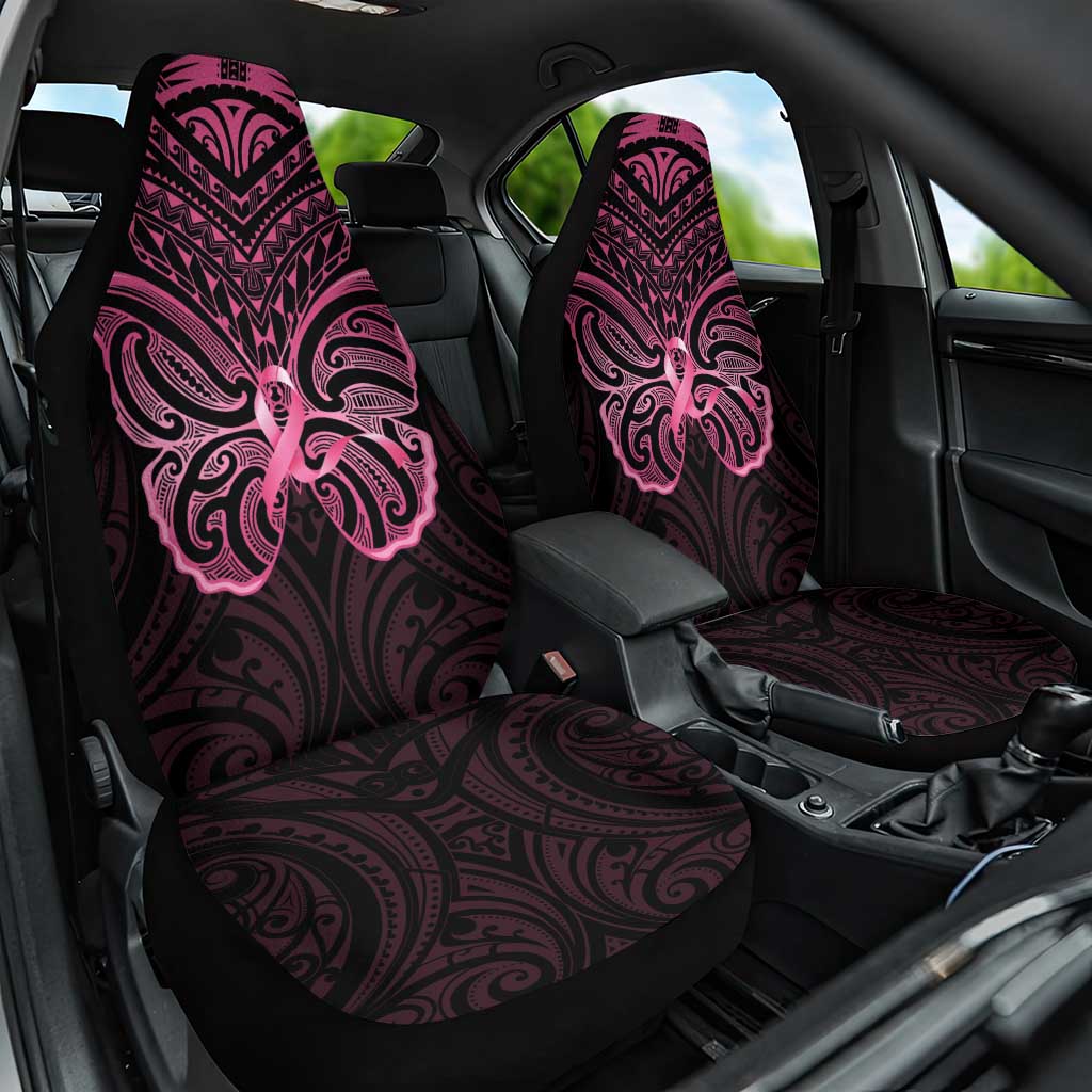 New Zealand Breast Cancer Awareness Car Seat Cover Maori Butterfly Pink Ribbon Black Version - Aussie Hoodie
