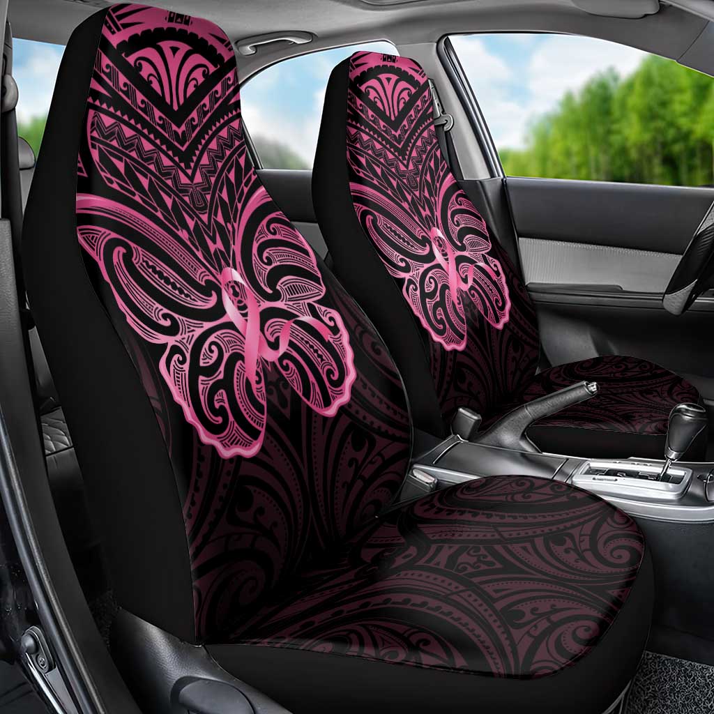 New Zealand Breast Cancer Awareness Car Seat Cover Maori Butterfly Pink Ribbon Black Version - Aussie Hoodie