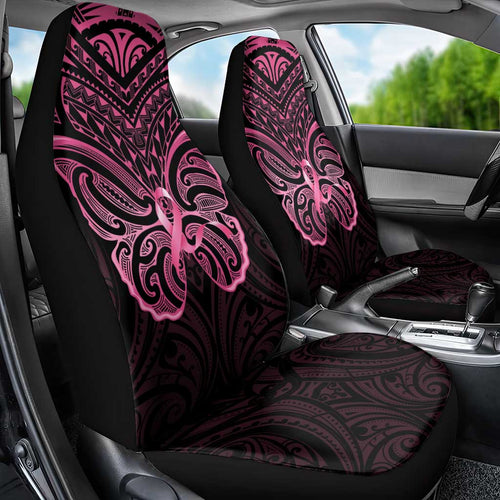 New Zealand Breast Cancer Awareness Car Seat Cover Maori Butterfly Pink Ribbon Black Version - Aussie Hoodie