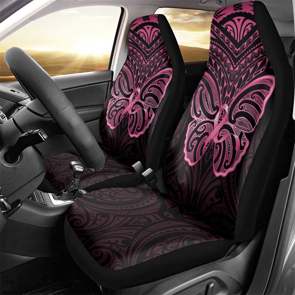 New Zealand Breast Cancer Awareness Car Seat Cover Maori Butterfly Pink Ribbon Black Version - Aussie Hoodie