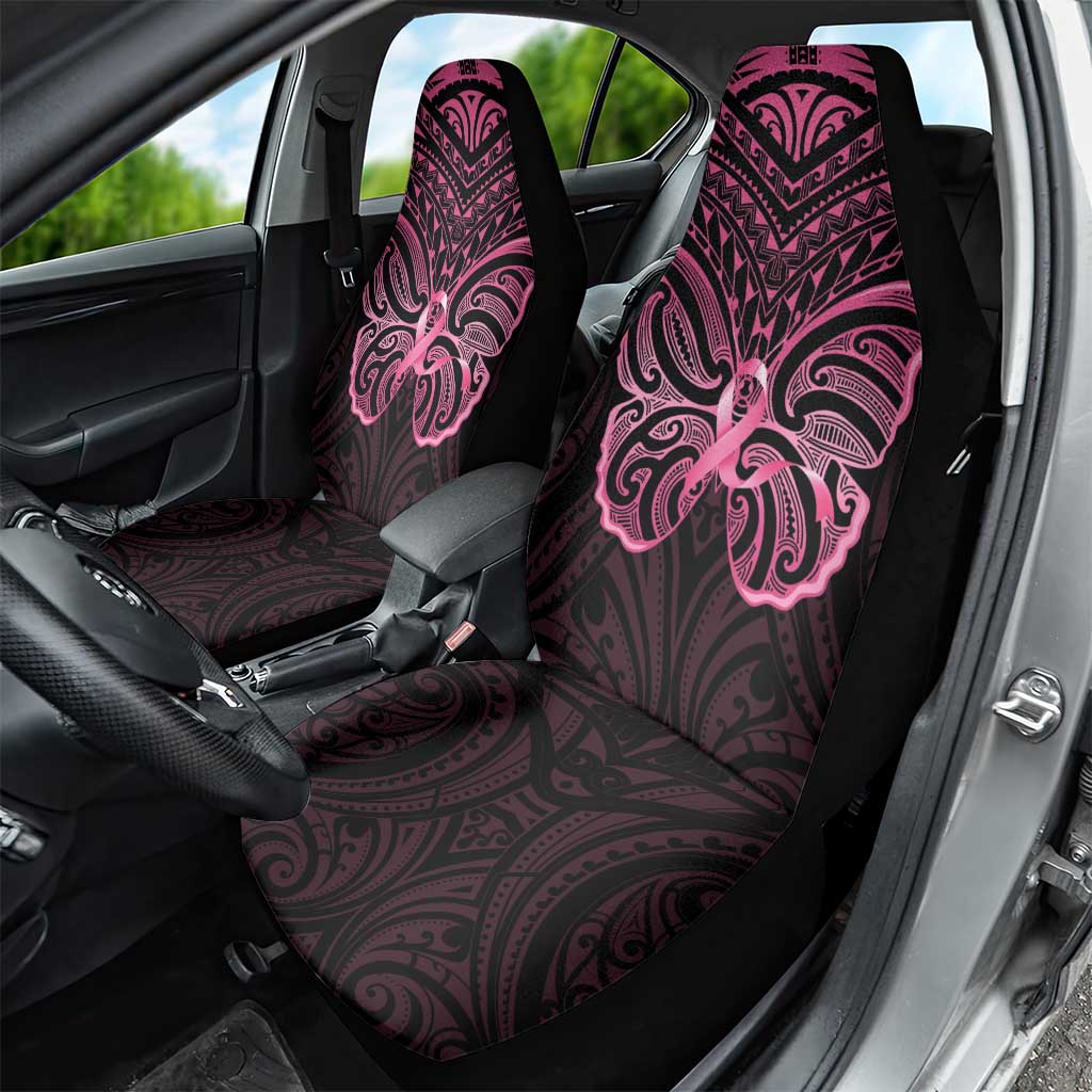 New Zealand Breast Cancer Awareness Car Seat Cover Maori Butterfly Pink Ribbon Black Version - Aussie Hoodie