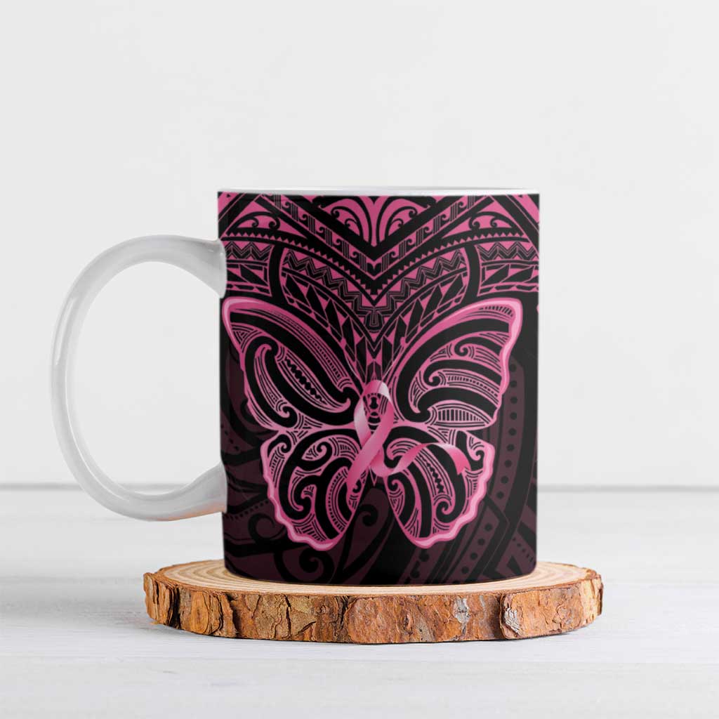 New Zealand Breast Cancer Awareness Ceramic Mug Maori Butterfly Pink Ribbon Black Version - Aussie Hoodie
