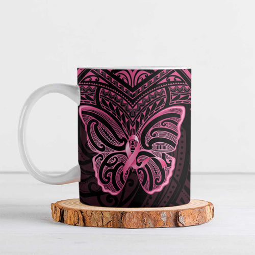 New Zealand Breast Cancer Awareness Ceramic Mug Maori Butterfly Pink Ribbon Black Version - Aussie Hoodie