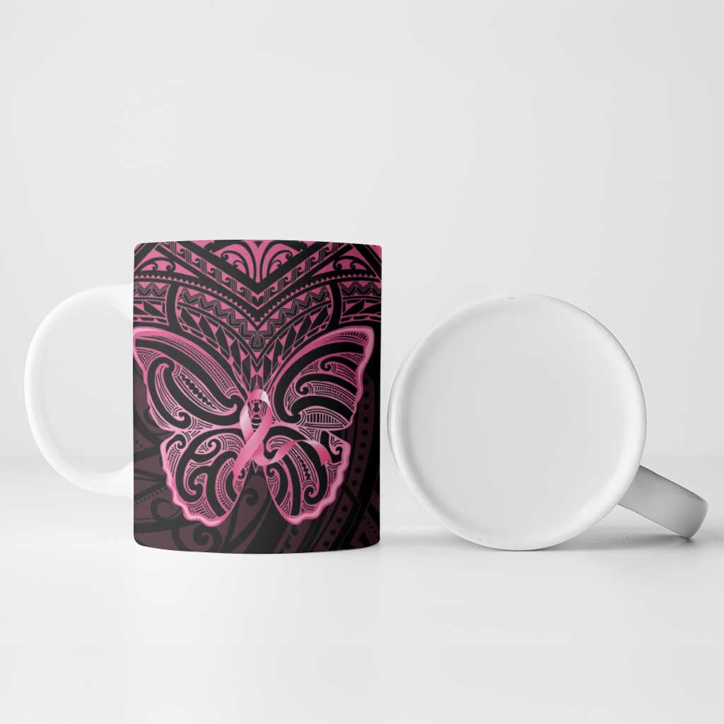 New Zealand Breast Cancer Awareness Ceramic Mug Maori Butterfly Pink Ribbon Black Version - Aussie Hoodie