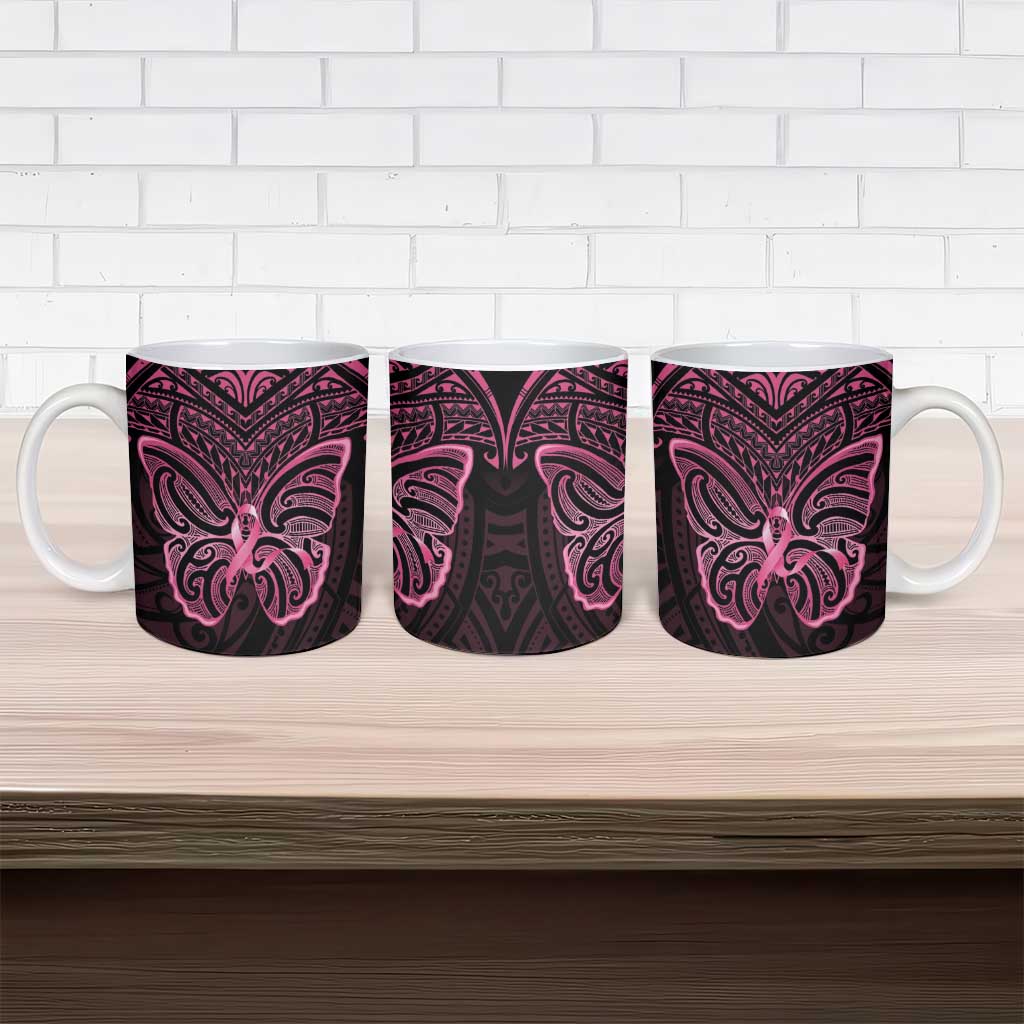 New Zealand Breast Cancer Awareness Ceramic Mug Maori Butterfly Pink Ribbon Black Version - Aussie Hoodie