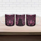 New Zealand Breast Cancer Awareness Ceramic Mug Maori Butterfly Pink Ribbon Black Version - Aussie Hoodie