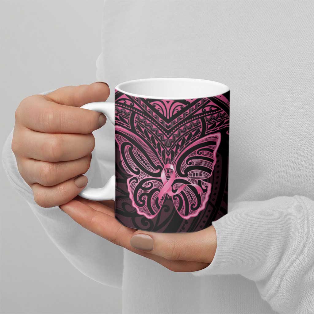New Zealand Breast Cancer Awareness Ceramic Mug Maori Butterfly Pink Ribbon Black Version - Aussie Hoodie