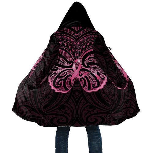 New Zealand Breast Cancer Awareness Cloak Maori Butterfly Pink Ribbon Black Version - Aussie Hoodie