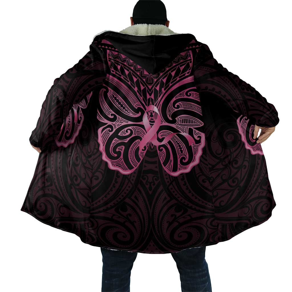 New Zealand Breast Cancer Awareness Cloak Maori Butterfly Pink Ribbon Black Version - Aussie Hoodie