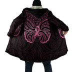 New Zealand Breast Cancer Awareness Cloak Maori Butterfly Pink Ribbon Black Version - Aussie Hoodie