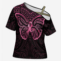 New Zealand Breast Cancer Awareness Cross Shoulder Shirt Maori Butterfly Pink Ribbon Black Version - Aussie Hoodie