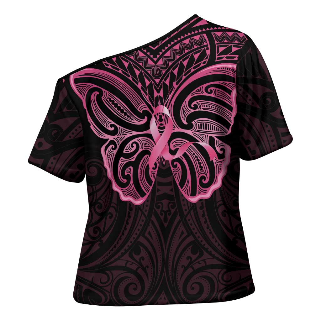 New Zealand Breast Cancer Awareness Cross Shoulder Shirt Maori Butterfly Pink Ribbon Black Version - Aussie Hoodie