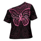 New Zealand Breast Cancer Awareness Cross Shoulder Shirt Maori Butterfly Pink Ribbon Black Version - Aussie Hoodie
